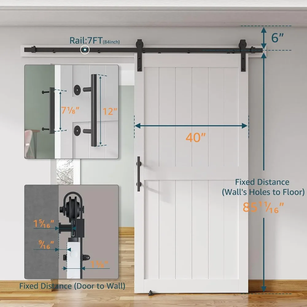 Sliding Barn Door with 7 Ft Barn Door Hardware Kit Handle& Floor Guides,Holes Easy Assembly  prefab house  prefab house