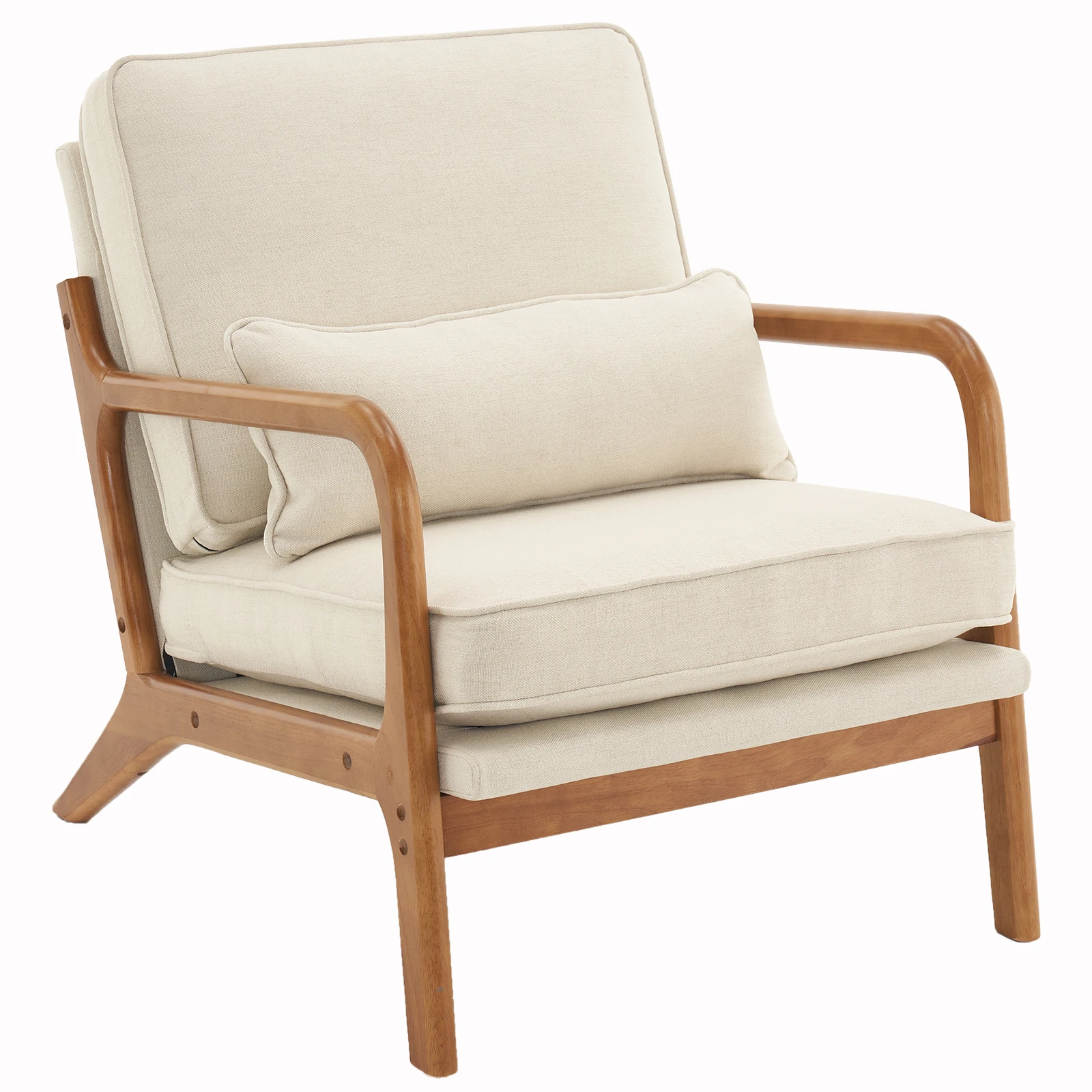 Single Lounge Chair Oak Armrest Oak Upholstered Indoor Lounge Chair Off-White SIZE  (65 x 75 x 81)cm