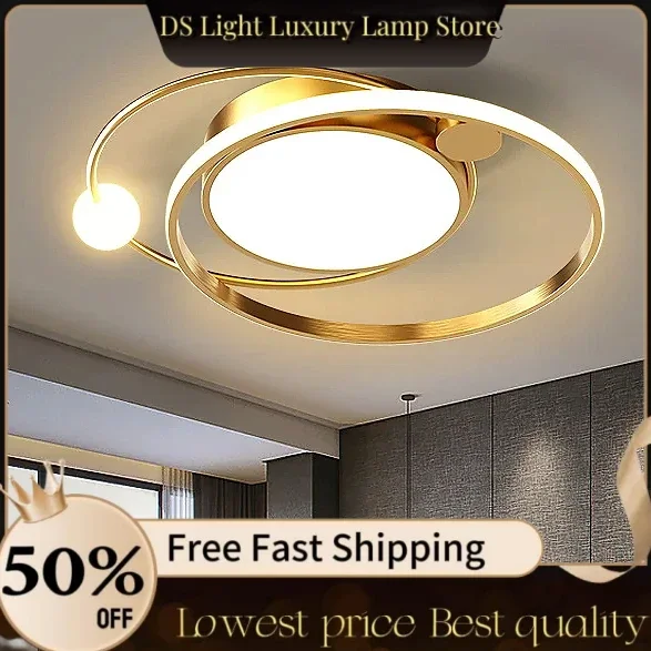 

Gold Modern Led Ceiling Light Nordic Round Lighting Fixture Living Bedroom Restaurant Kitchen Reading Indoor Decor Planet Lamps