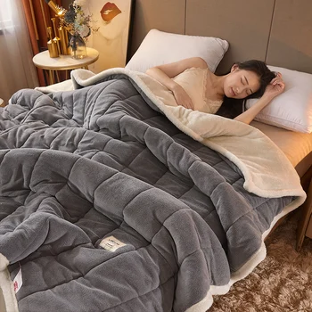 Coral fleece autumn winter warm blanket for bed 3 layers thicken flannel blanket quilt soft comfortable warmth duvet washable
