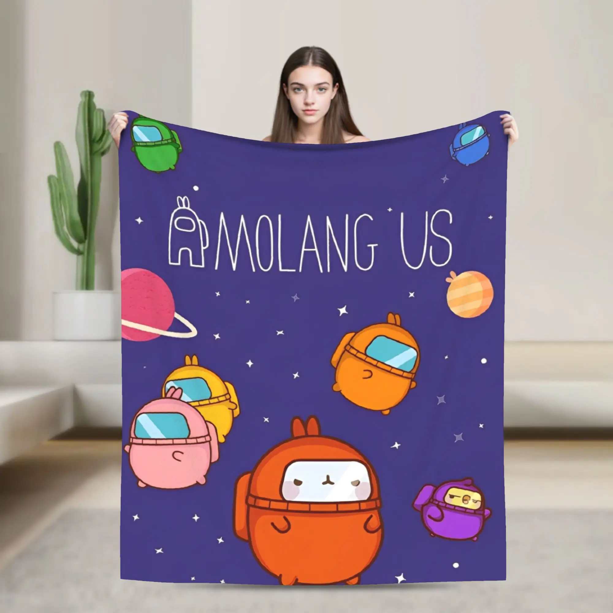

Molang забавное мультяшное одеяло для дивана, мягкое уютное плюшевое одеяло 50x60 дюймов, многоразмерное покрывало на все сезоны