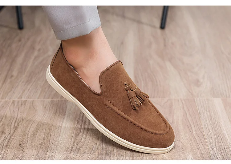 Autumn Men Flat Loafers 2025 Frosted Suede Flat Shoes Comfortable Non Slip Fashion Loafers Lightweight Outdoor Casual Shoes