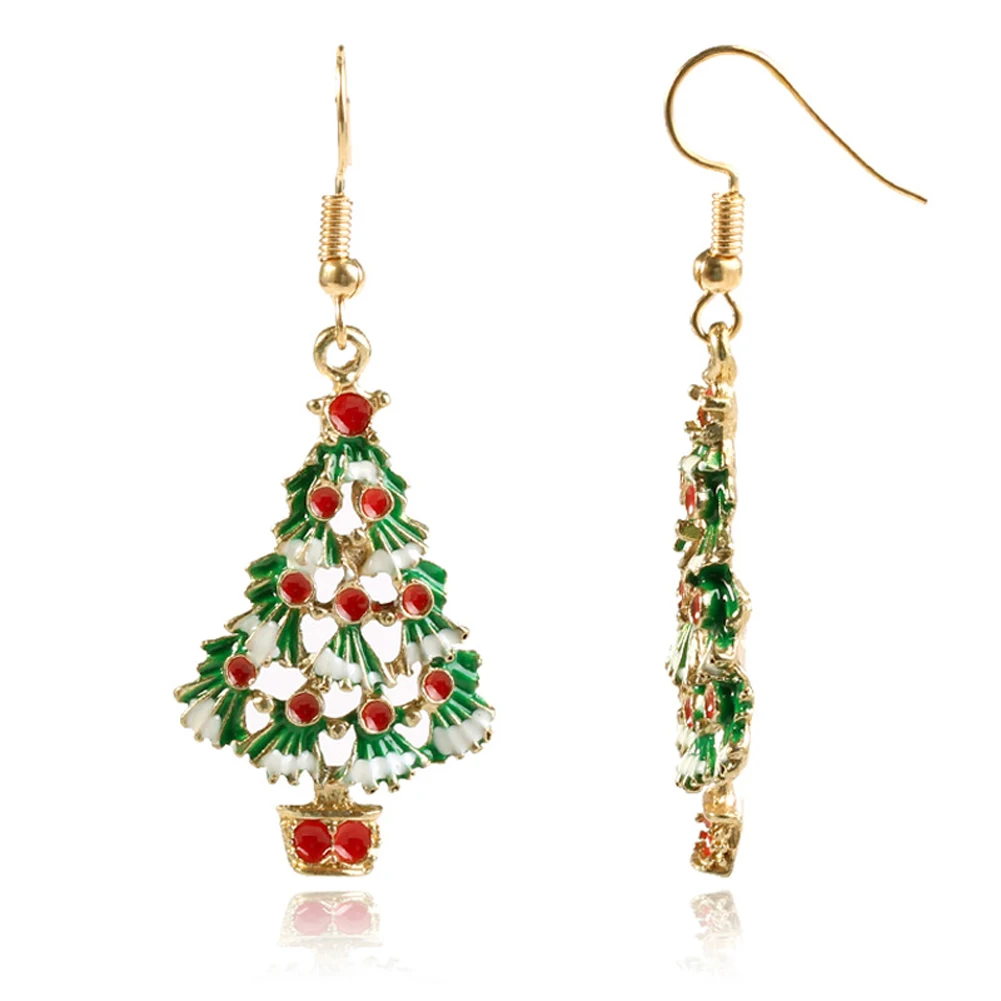 1 Pair Zinc Alloy Christmas Tree Earring Women Fashion Metal Gold Color Ear Hook 2024 New Year Christmas Jewelry Gift