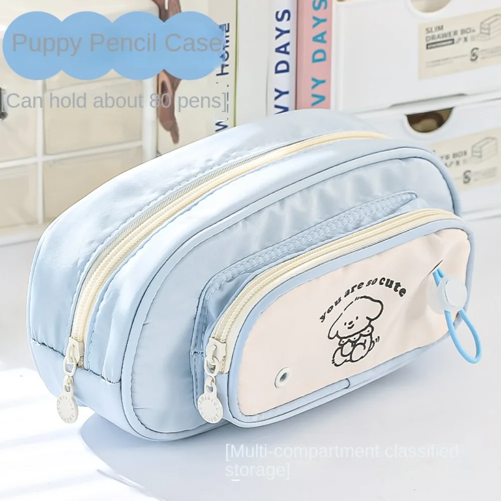 Dopamine Large Capacity Happy Puppy Pen Bag Portable Cute Stationery Storage Bag Ins Double Layer Zipper Bag Girls