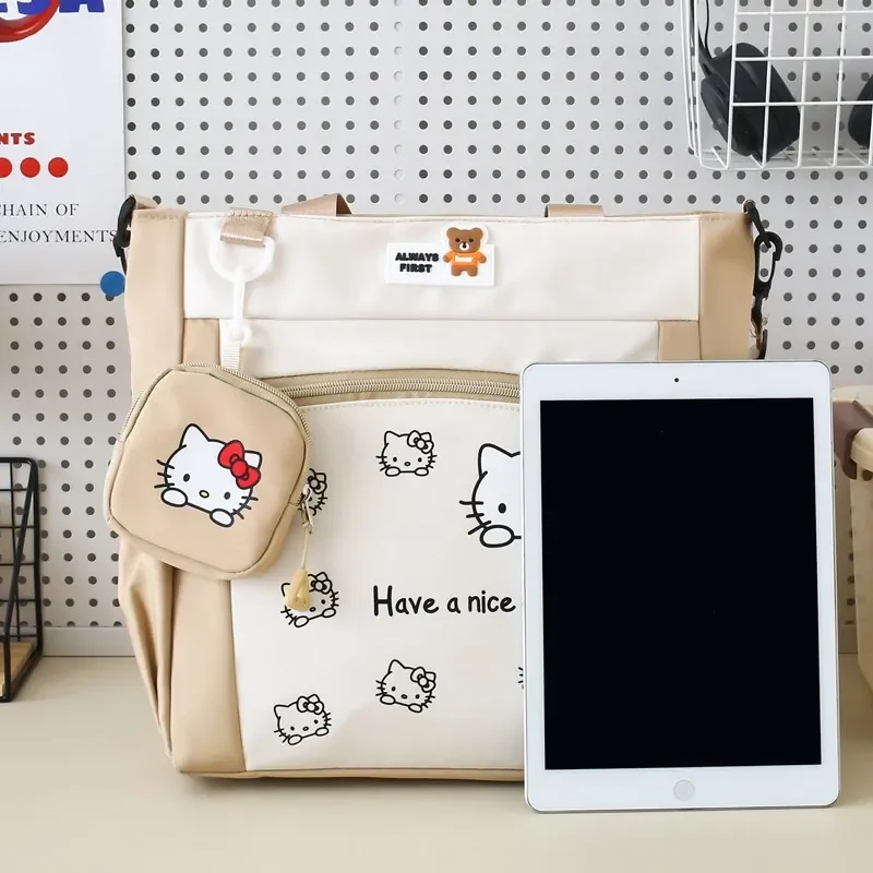 مرحبا كيتي حقيبة كروسبودي الكرتون فتاة سعة كبيرة طالب Kawaii حضور فئة حقيبة تعليمية كل مباراة حقيبة يد ألوان متباينة