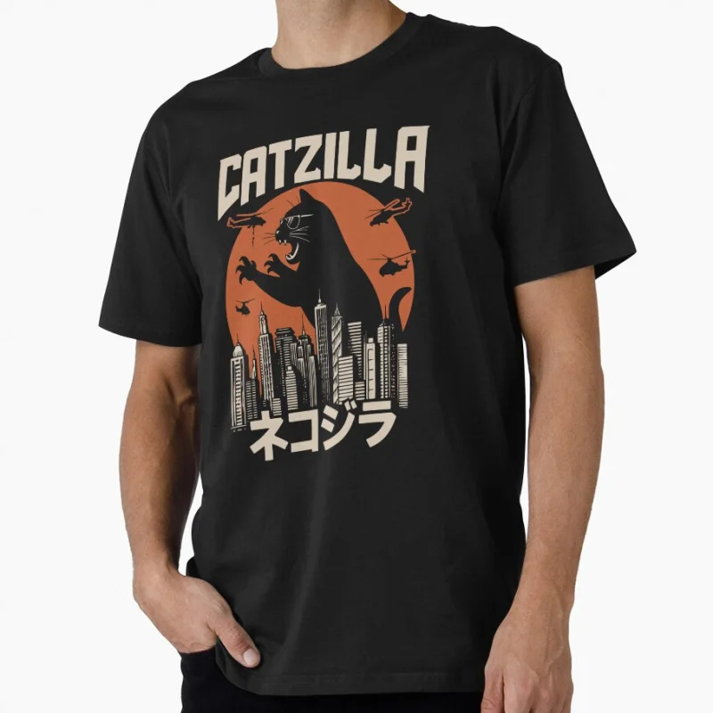 

Monster Cat vs City Skyline Catzilla kitty funny cat lover Gift t shirt for man y2k clothes All size Tops S-6XL Cartoon Tee