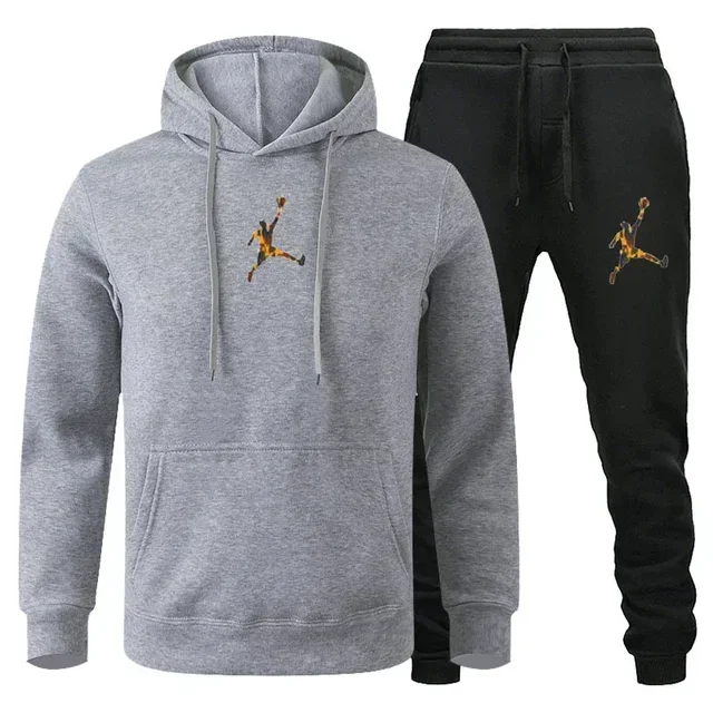 

Fashionable spring and autumn men's casual set, new outdoor jogging men's and women's hooded pullover and pants 2-piece set