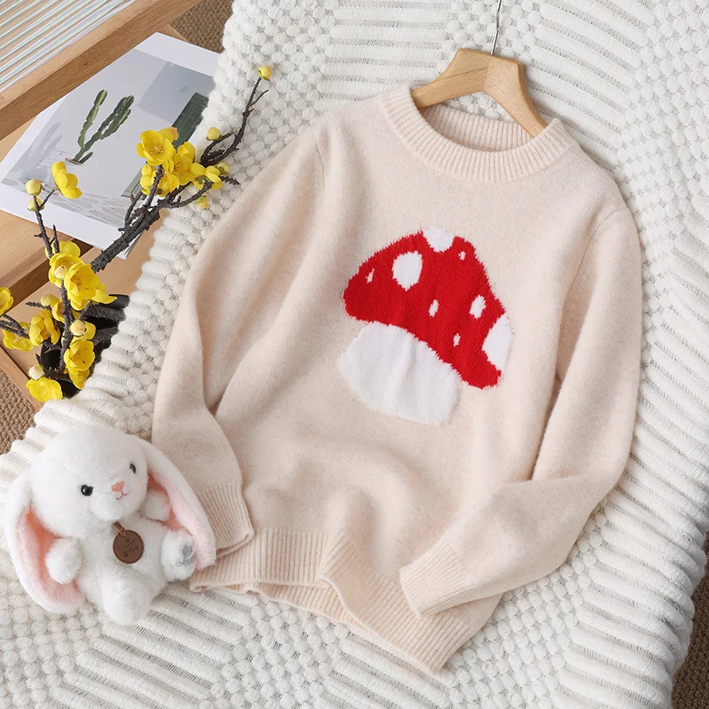 

Mock-Neck Unisex Style 100% Merino Wool Sweater Autumn And Winter Pullover Long Sleeve Basic Children's Clothing Tops