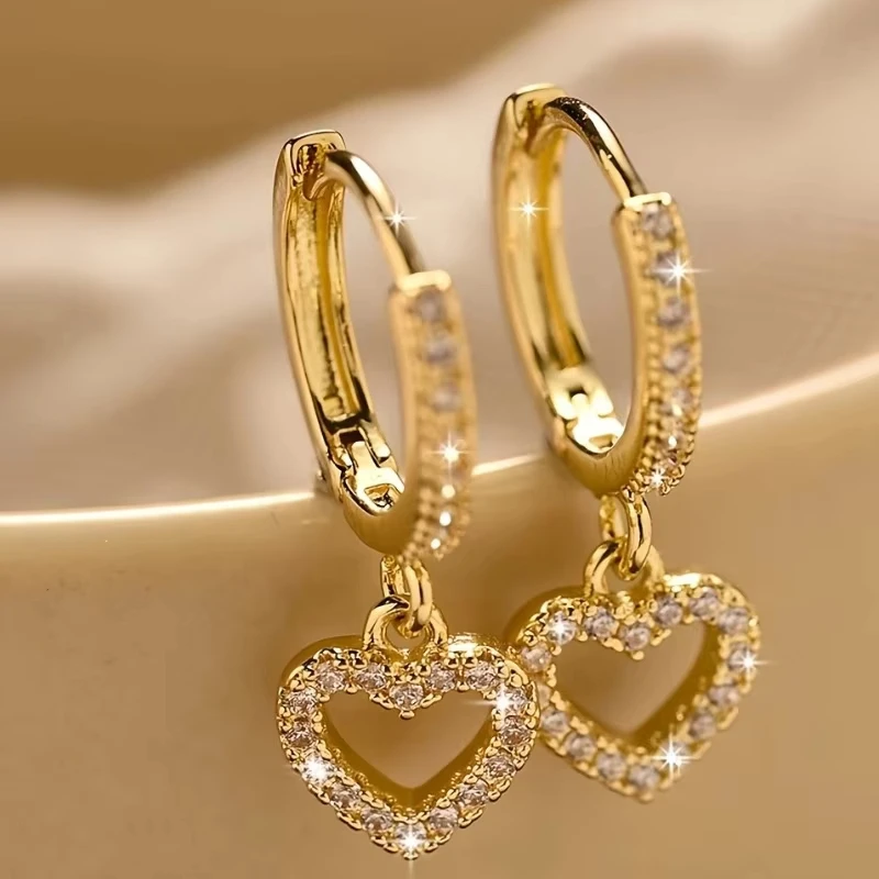 Europe and The United States Fashion Trend Love Drop Earrings Ladies Luxury Shining Inlaid Zirconia Wedding Jewelry image 3