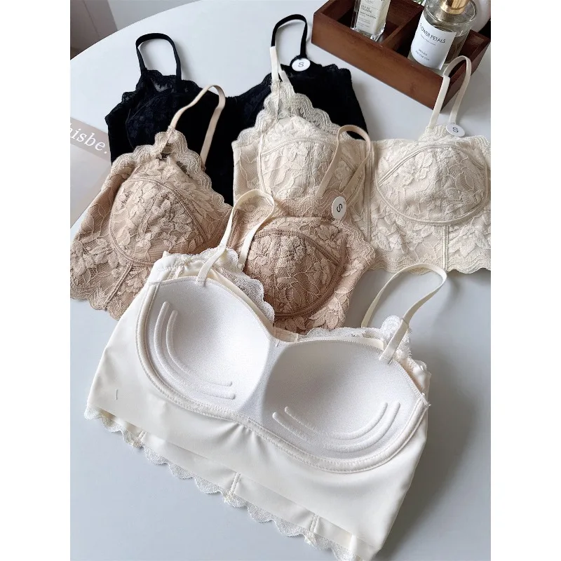 

2026 Primavera Verano Bandeau Encaje Sexy, Copa Integrada Sin Aros Espalda Bonita, Varilla Top Para Superponer Uso Diario Fiesta
