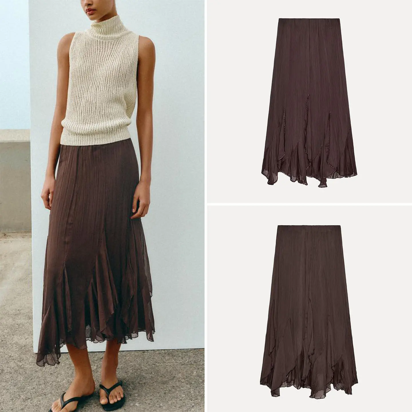 

Женская асимметричная многослойная декоративная юбка миди А-силуэта с завышенной талией из плиссированной ткани, новинка Весна 2026