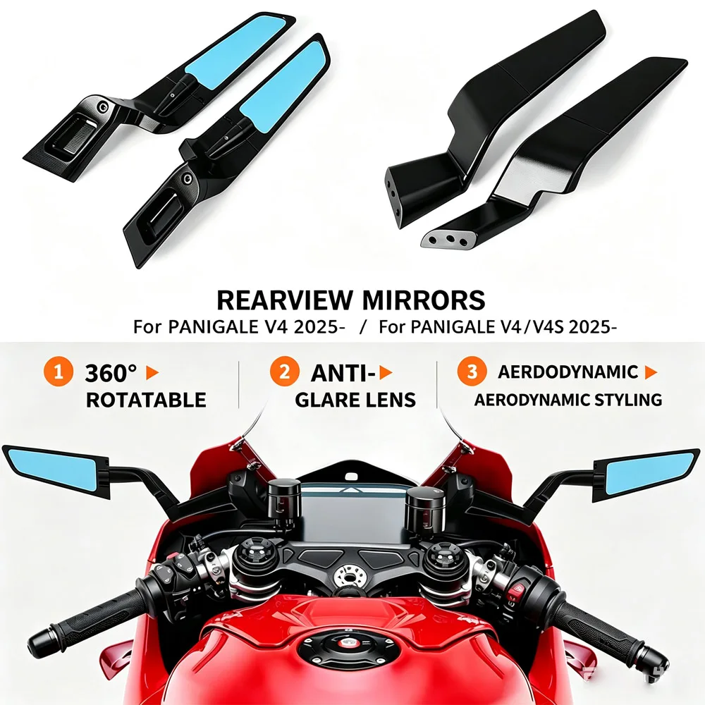 Rotatable Adjustable Motorcycle Side Rearview Mirrors Kits Fairing Mount Mirror For Ducati Panigale V4 PANIGALE V4S 2025 2026 Sp