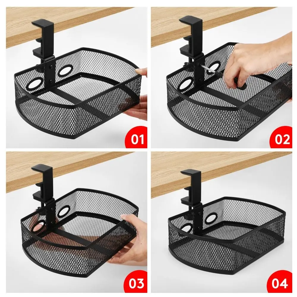 Spill-proof Under Desk Drawer 360° Swivel Cup Holder Clamp-on Swivel Organizer C-clamp Mounting No Drill Desk Clamp Shelf