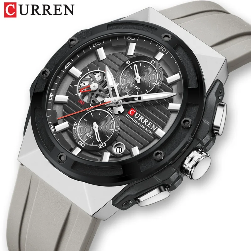 

CURREN 8462 Men's Quartz Watch Calendar Chronograph Waterproof Silicone Strap Casual Sports Fashion Wristwatch Male reloj hombre