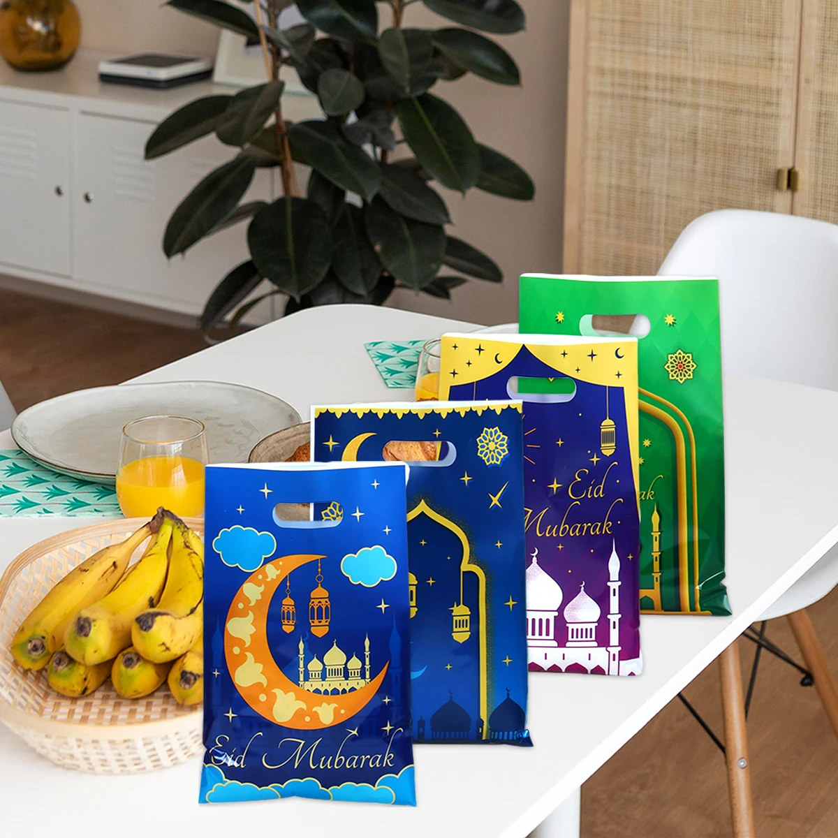 10/25/50Pcs Eid Mubarak Moon Castle Gift Bag Ramadan Kareem Decor 2025 For Home Islamic Muslim Party Supplies Star Candy Bag