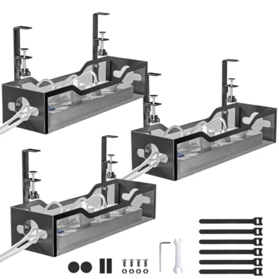 

Набор из 3 органайзеров для кабелей под столом, без сверления, с зажимами для проводов