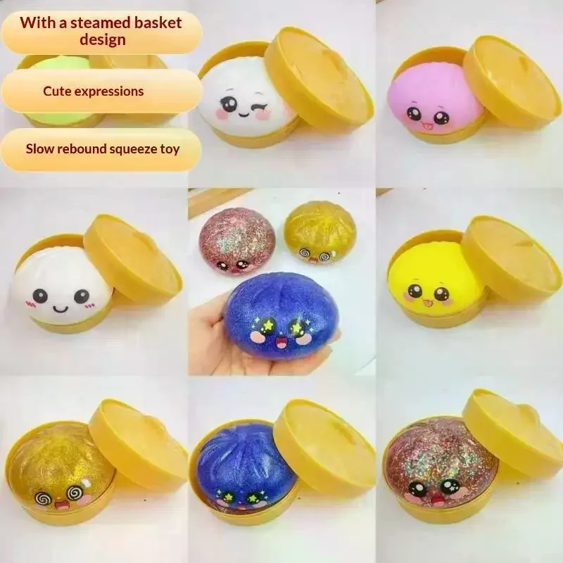 Realistic Giant Dumpling Squeeze Toy With Steamer Soft TPR Dough Ball Decompression Stress Relief Toy Funny Creative Gift