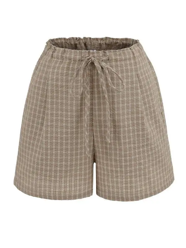 Comfortable Low-Waist Dstring Plaid Casual orts Women's Summer Loose Loose Slim Straight id Hot Pants Street Sle Thi...