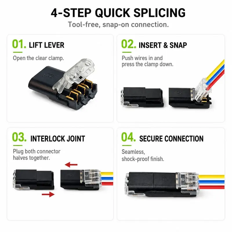 10/30/60PCS 3 Pin Wire Connector Kit with Storage Box No Strip 3 Input 3 Output Inline Plug for LED Strip Car Light Wiring