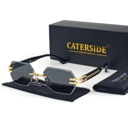 CATERSIDE Polygonal Frameless Sunglasses Men Copper Frame Women Sun Glasses Business Outdoor Travel Gift Box Summer Style