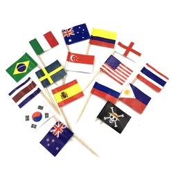 100pcs Paper Flag Toothpick Disposable Fruit Pick Cake Cocktail Decorated with Multi-national Flag Flower Wine Stick