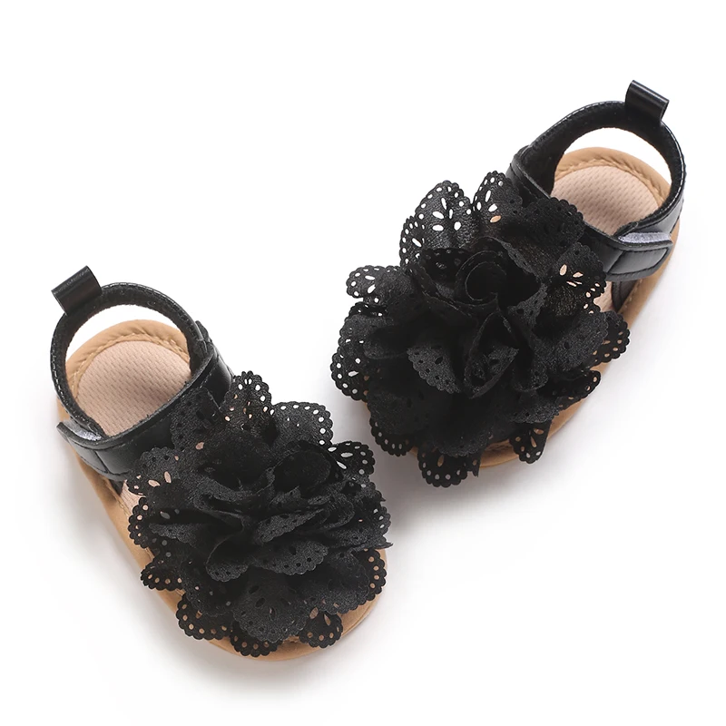 Black themed Noble Baby Princess Party Shoes for Newborns Soft soled Comfortable Flower Walkers