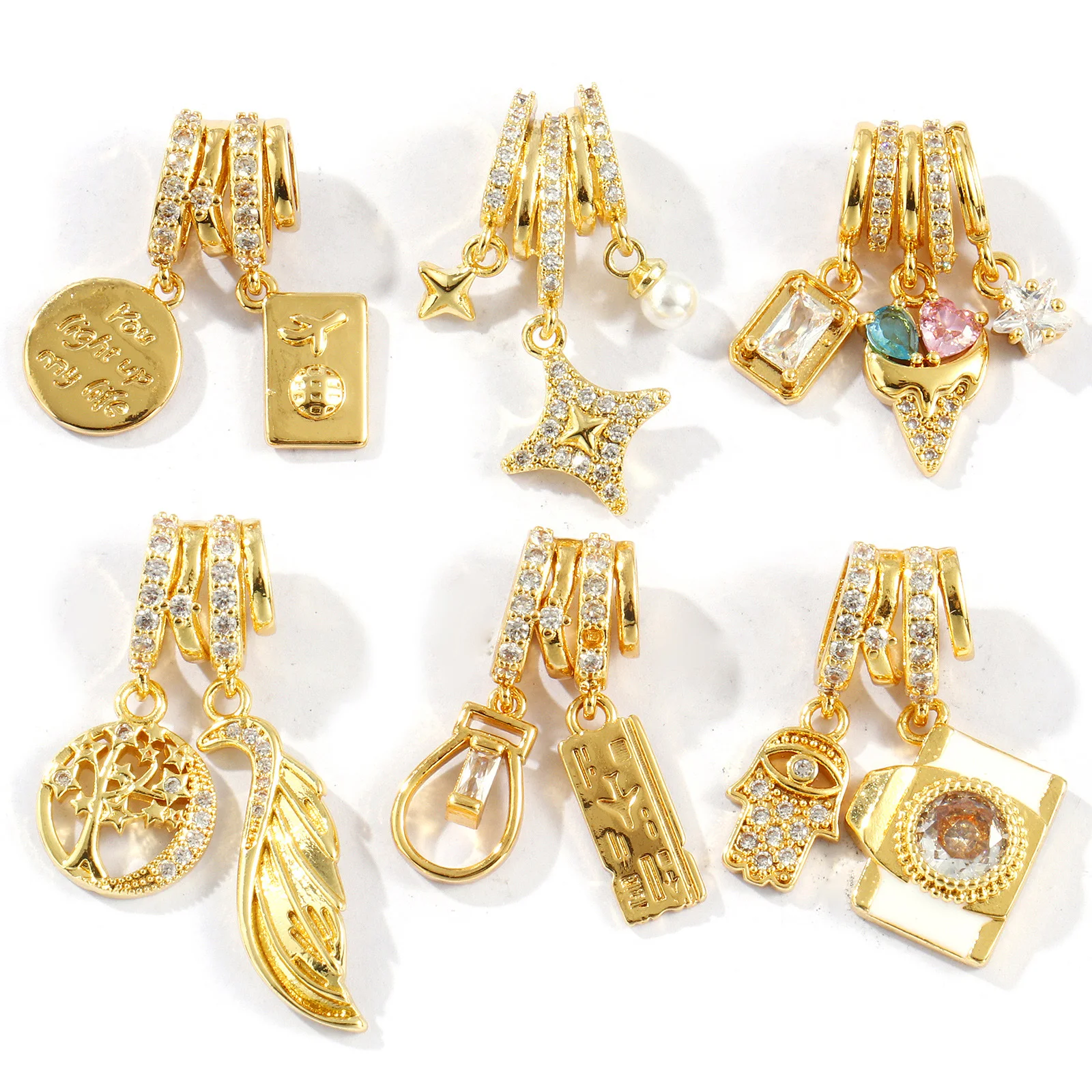 1pc Brass Charms Gold Color Geometric Star Geometric Micro Pave Clear Rhinestone Pendant For Women DIY Necklace Jewelry Findings