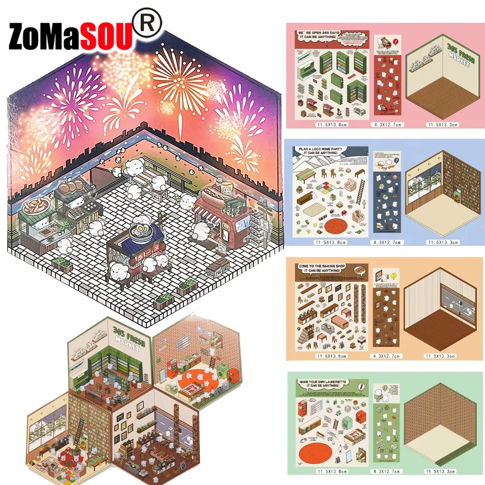 

3D Cute Sticker DIY Cabin Scene Stacking and Pasting Hand Account Gift for Kid Child Baby Student Stress Relief