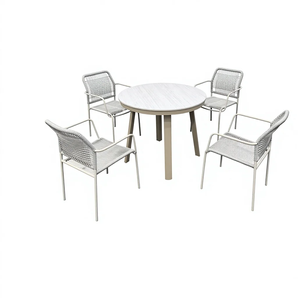 *Waterproof Woven PE Rattan  Rope Outdoor Patio Dining Table and 4 Stackable Chairs Garden Bistro Furniture Set