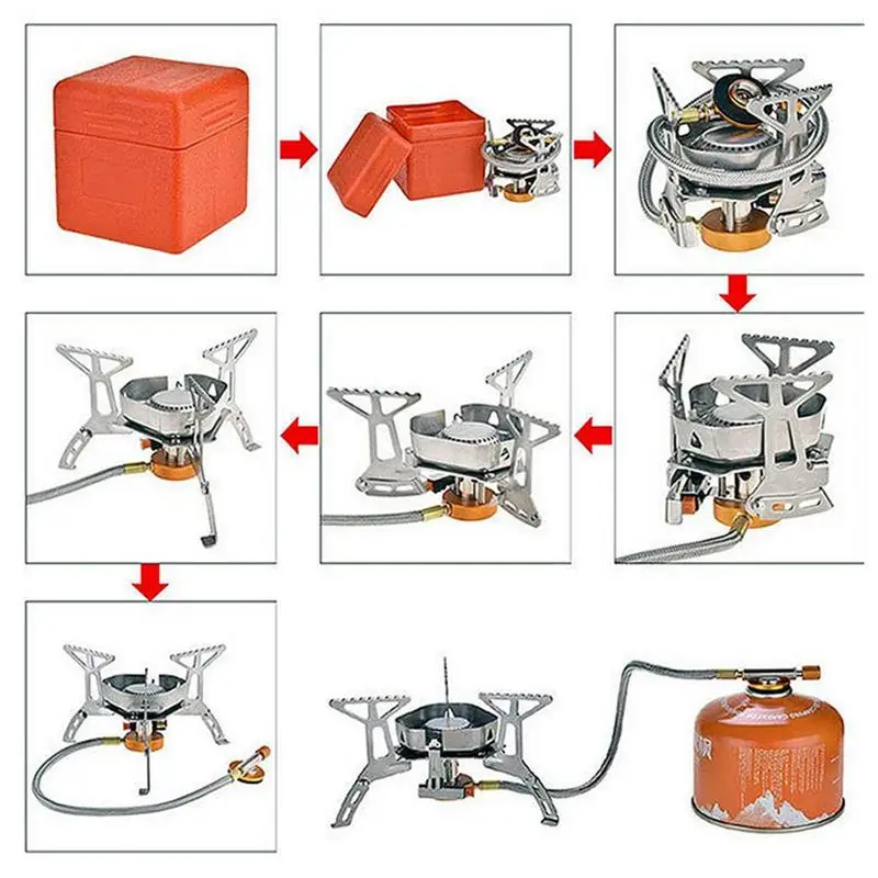 Windproof Backpacking Stove Camping Stove Burner With Piezo Ignition Camp Stove Mini 3500W With Piezo Ignition For Outdoor