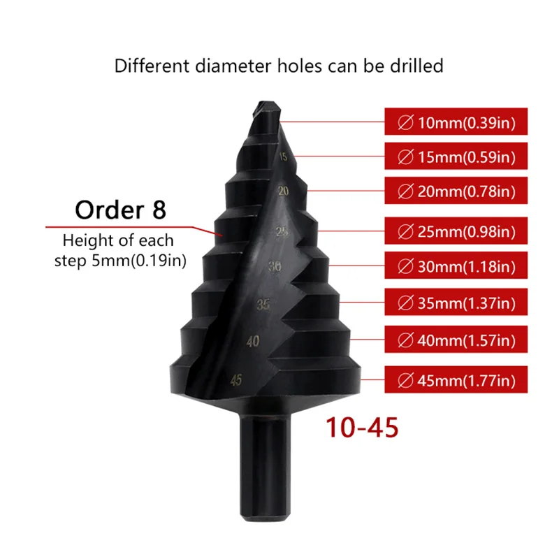 4241 Triangular Handle Nitriding Spiral Groove Step Drill 10-45MM/Step Drill/Pagoda Drill Hole Expanding Drill/High Speed Steel