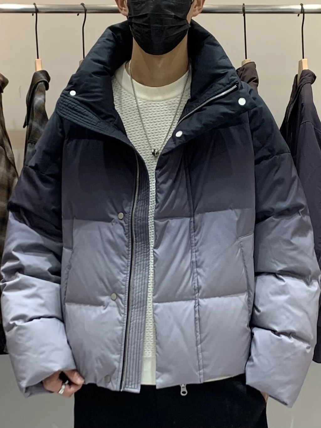 

Men's Winter Puffer Jaet Stand Collar adient Colors Warm Trendy Japanese Sle Retro Faionable Durable Polyester Fiber