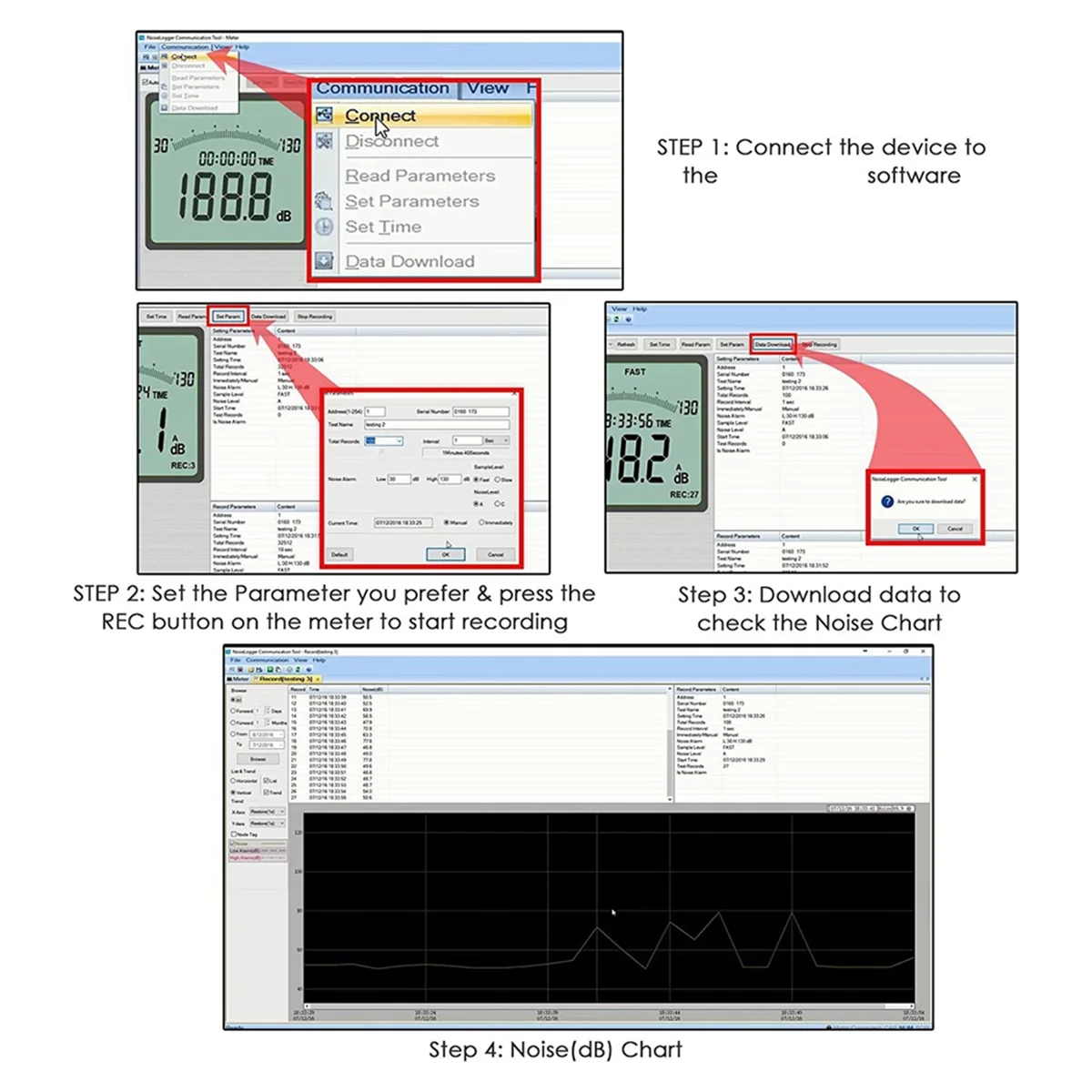 High-Precision Noise Sensor Decibel Meter, Noise Meter Noise Meter, Noise Recorder Measuring 30-130DB USB Recording