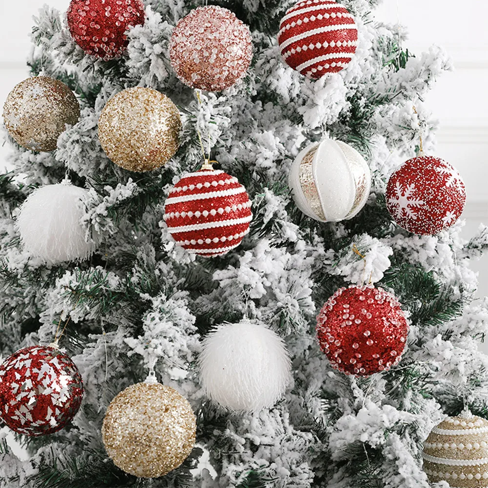 1/4 Pcs 8cm Glitter Christmas Balls Rose Gold White Red Foam Christmas Tree Decoration Christmas New Year Home Decor Gifts 2023