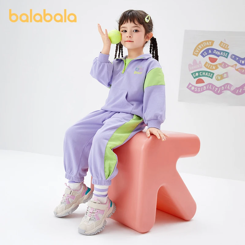 Balabala Toddler 2023 Girl Suit Long-Sleeved Suit Two-Piece Autumn Suit Contrasting Color Sports Fashion Trendy Sweet Suit