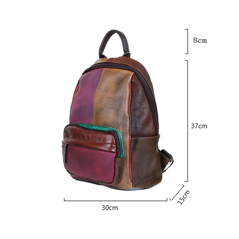 Johnature 2024 New Genuine Leather Vintage Women Backpack Panelled Hand-wiping Random Color Mixing Large Capacity Travel Bags