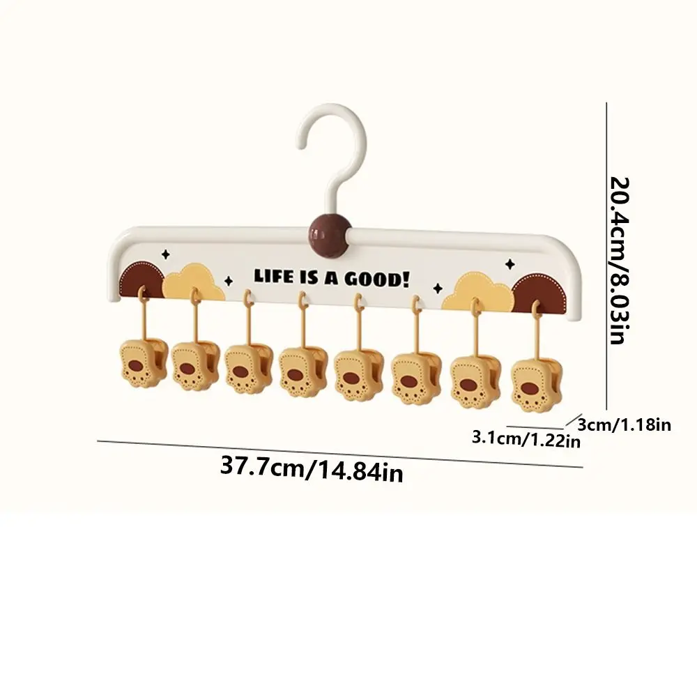 

8 Clip Baby Clothes Hangers Portable Cartoon Paw Shape Clothes Drying Rack Multifunctional Rotatable Hanging Sock Clips Travel