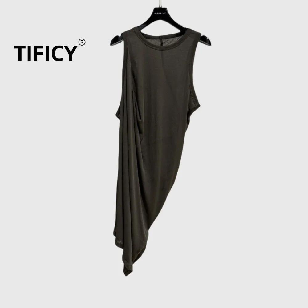 High Street Dark Ro High Street Tanks Tees Tops Men's  Asymmetric Drop Tank Versatile High Street Dark Style Tank