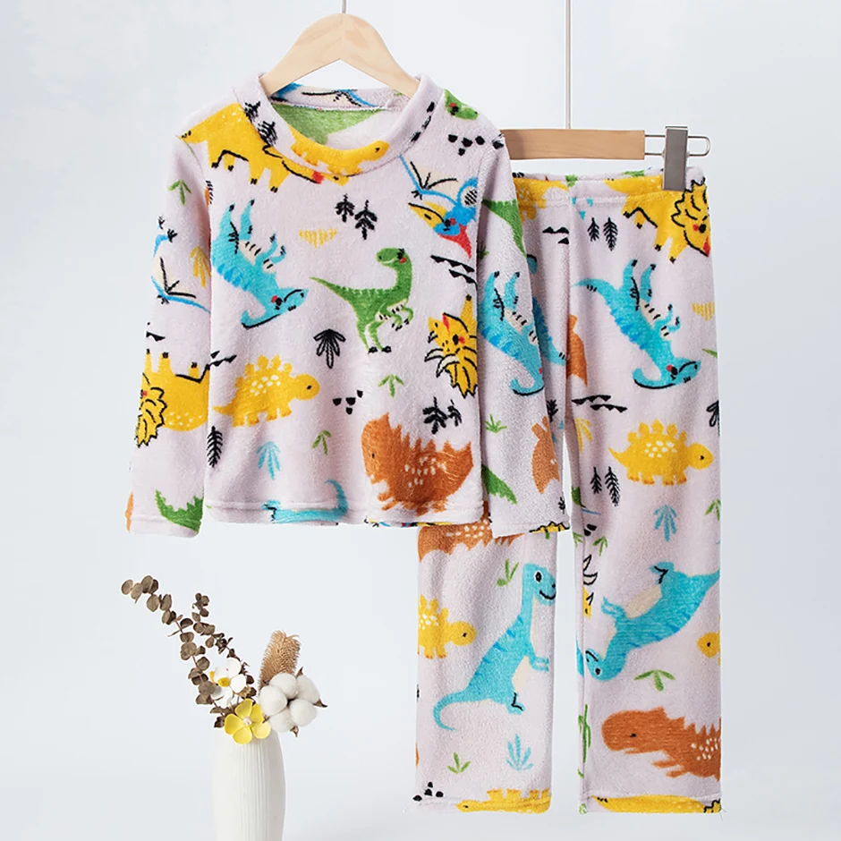 2-teiliges Kinder-Herbst-/Winter-Flanell-Modedruck-Set für Mädchen, herzwarmendes Rundhals-Top, T-Shirt, weiche Fleece-Hose für Jungen – Detail 14