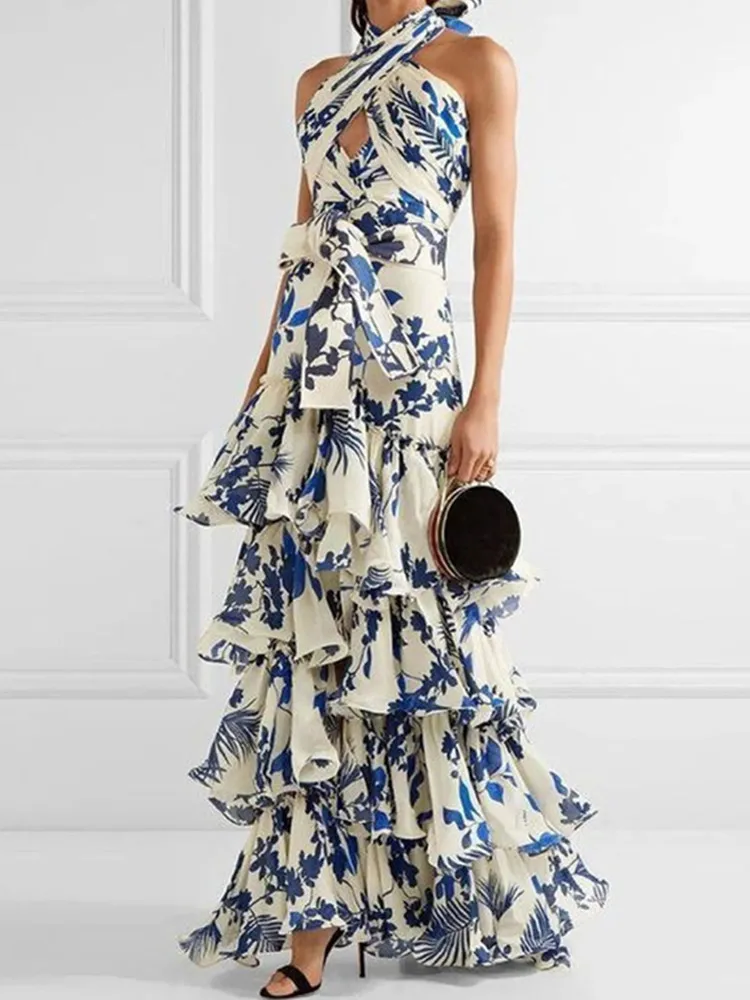 

SKMY Sleeveless Long Dresses Women Clothing 2026 Summer New Bohemian Vacation Style Strap Lolita Large Swing Printed Dress