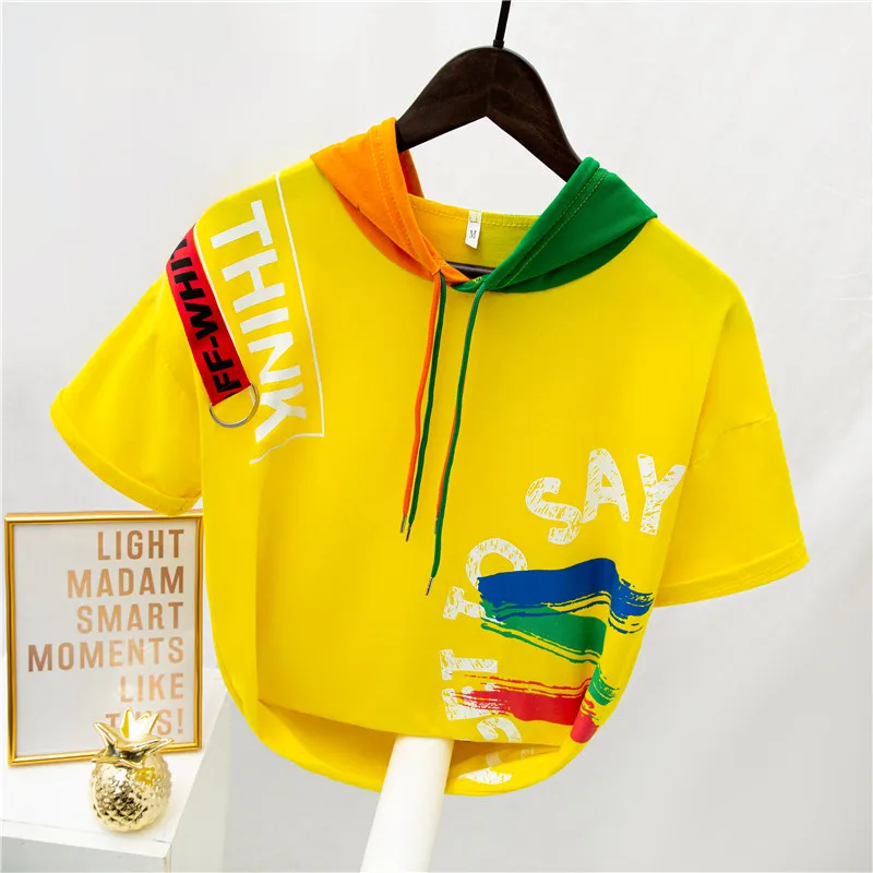 Summer Ladies Hooded Sweatshirts Contrast Color Drawstring Oversized Pullovers Korean Style Casual Loose Thin Hoodies Streetwear