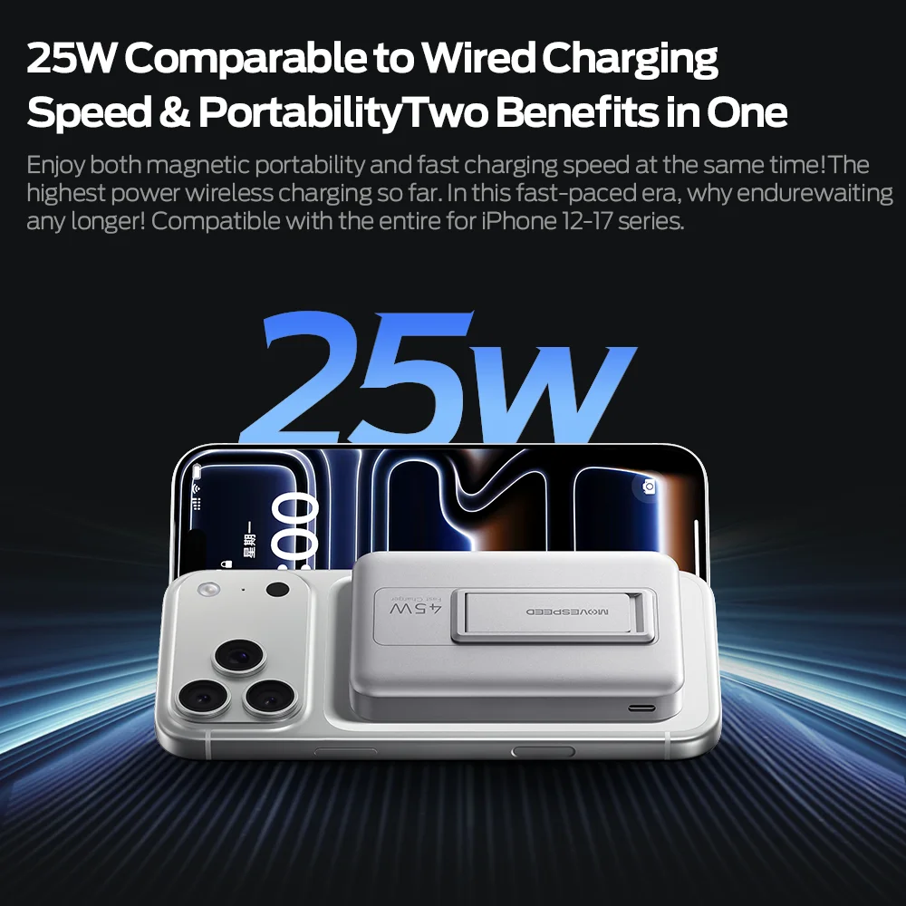 Immagine 5: 【CCC】MOVESPEED JP387Pro Power Bank Magnetico Wireless da 25W, 10000mAh, Ricarica Rapida USB C PD 45W per iPhone 17 16