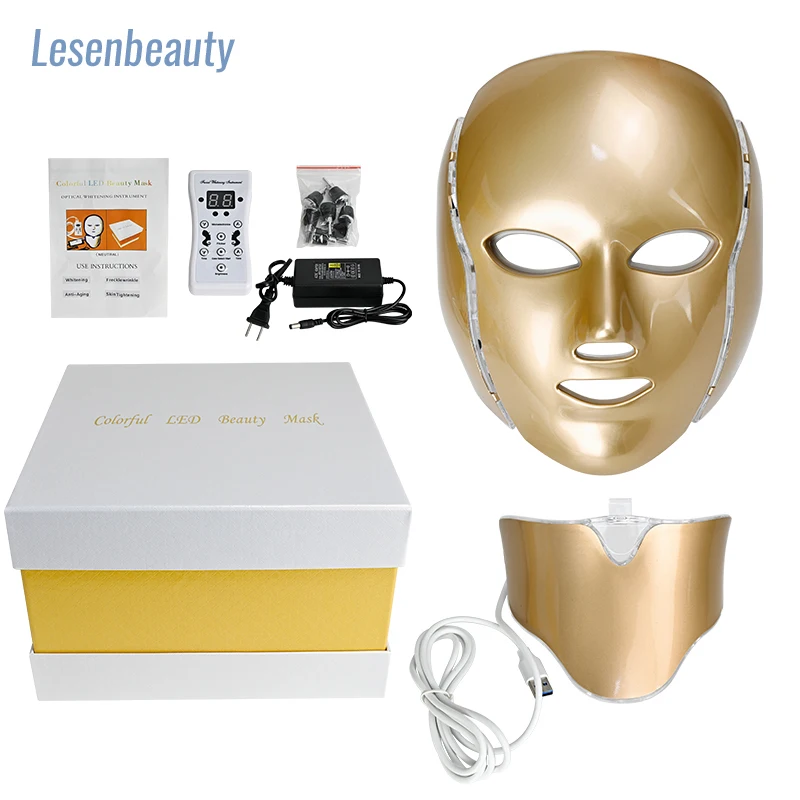 7 Colors Light LED Facial Mask with Neck Face Care Treatment Beauty Anti Acne Therapy Face Whitening Skin Rejuvenation Machine