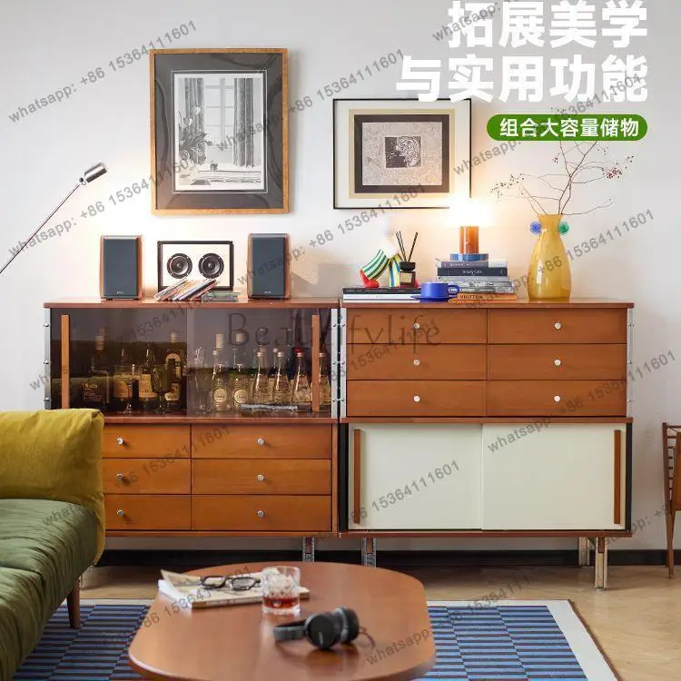 

Light luxury retro solid wood dining side cabinet, antique storage, living room wall storage cabinet