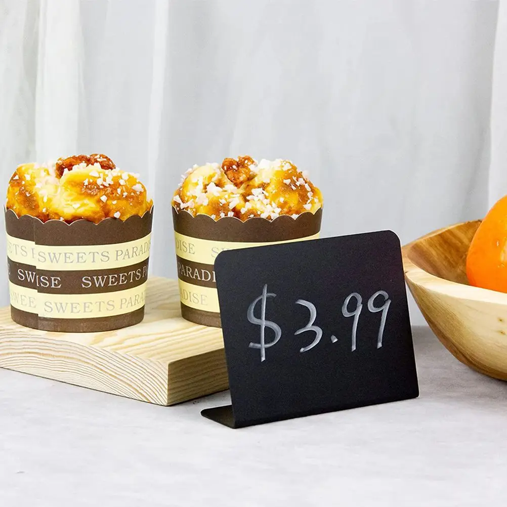 2 L Shaped Mini Blackboard Sign Rewritable PVC Chalkboard Memo Board Table Signs Kitchen Notes Food Labels Party Buffet Wedding