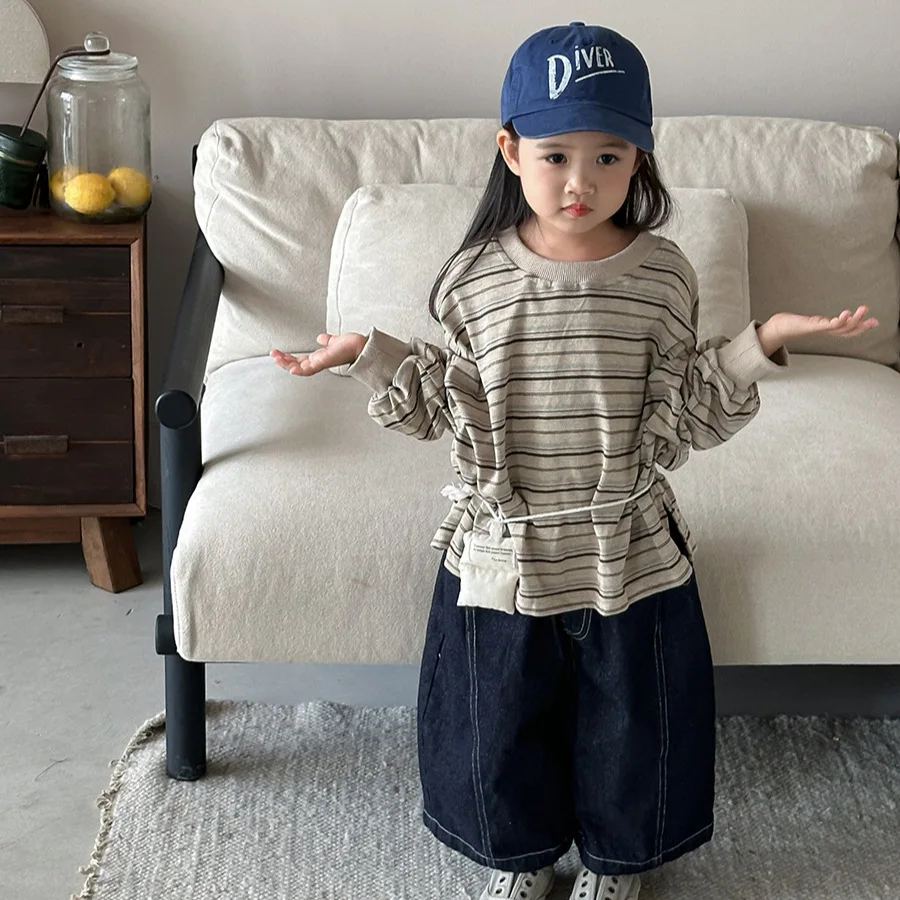 خريف 2025 تي شيرت للأطفال بأكمام طويلة مخطط للجنسين تي شيرت قطني مريح غير رسمي للأولاد والبنات من سن 1 إلى 8 سنوات #4