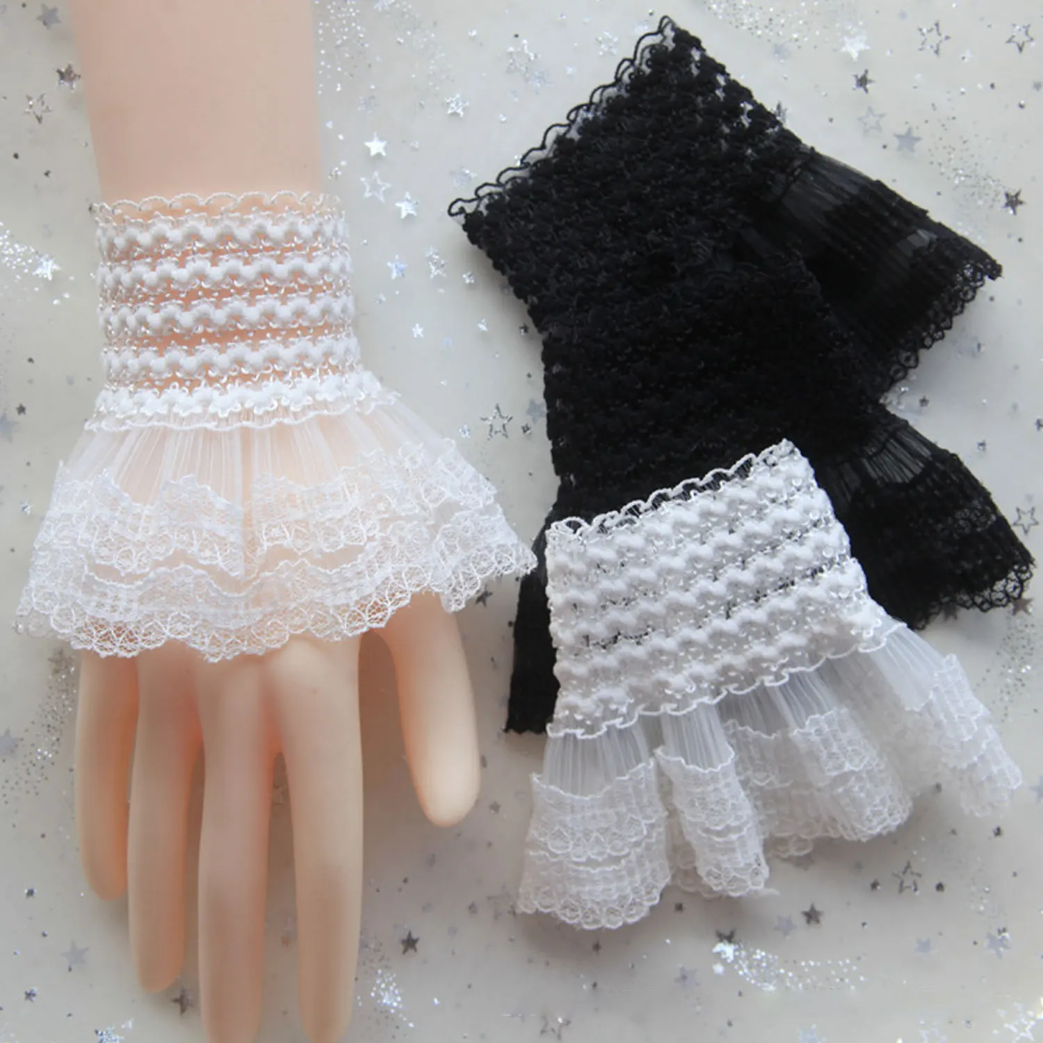 

Fake Cuffs Gothic Lolita Hand Sleeve Wrist Cuffs Ruffled Floral Lace Elastic Bracelet Stage Party Steampunk Costume Accessories