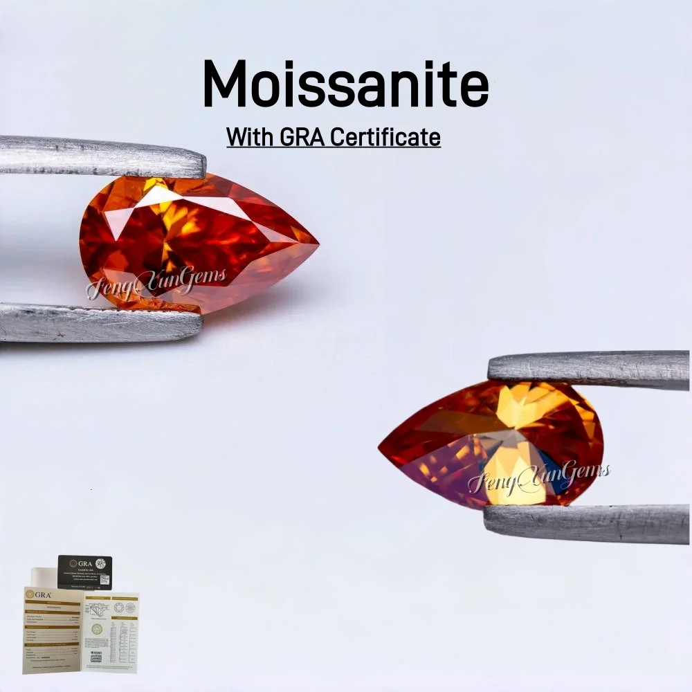 Orange color Moissanite Loose Gemstones Pear shape 0.35~5ct Excellent Cut With GRA Certificate For jewelry Necklace Making