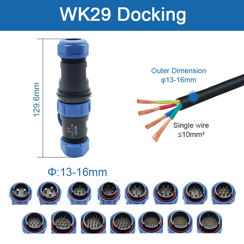 SP29 Docking Waterproof Connector 2/3/4/7/8/9/10/12/16/17/20/24/26 Pins Plug&Socket Cable Panel Connector IP68 Aviation Plug