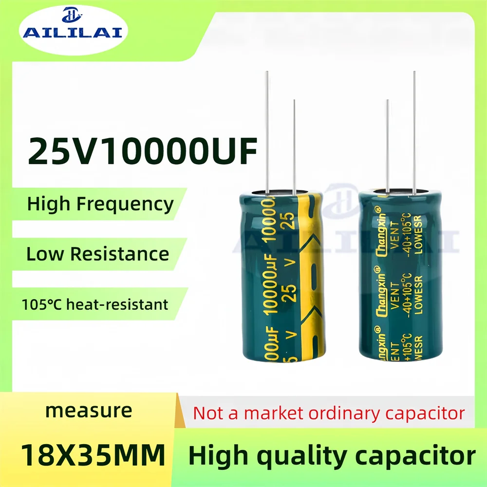 2PCS Original 25v10000uf Low ESR/Impedance High Frequency 25V 10000UF Aluminum Electrolytic Capacitor 25V10000UF Size: 18X35MM